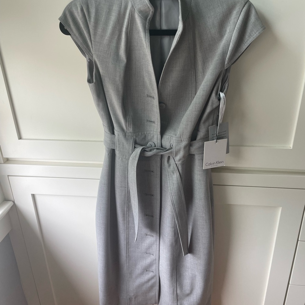 Calvin Klein Light Gray Midi Dress with Belt